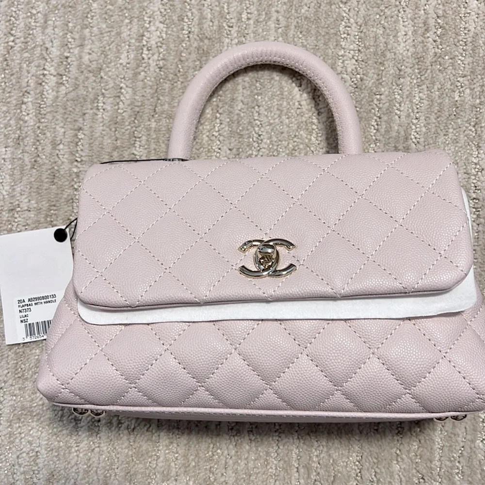RARE 20A 2020 Chanel lilac small coco top handle pink shoulder bag - Picture 1 of 15